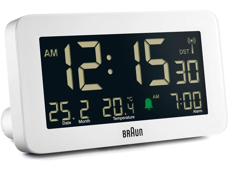 Braun Digitalwecker BC10W-DCF Weiss Digitaler Wecker mit Funksteuerung, Temperaturanzeige und Schlummerfunktion