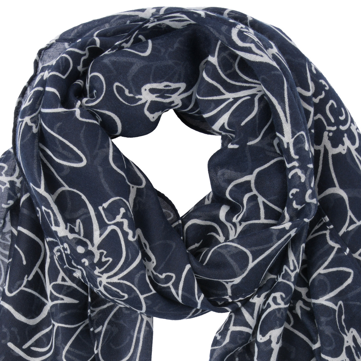 Gina Benotti Damen Tuch mit Blumen-Allover dunkelblau