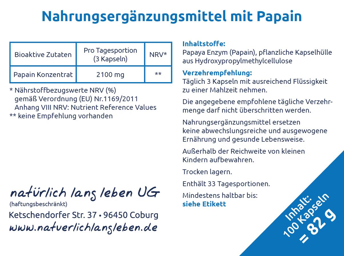 natürlich lang leben Enzym Kapseln Papain