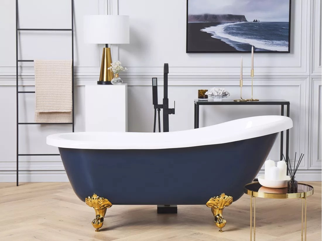Baignoire îlot bleu et doré 150 x 77 cm CAYMAN