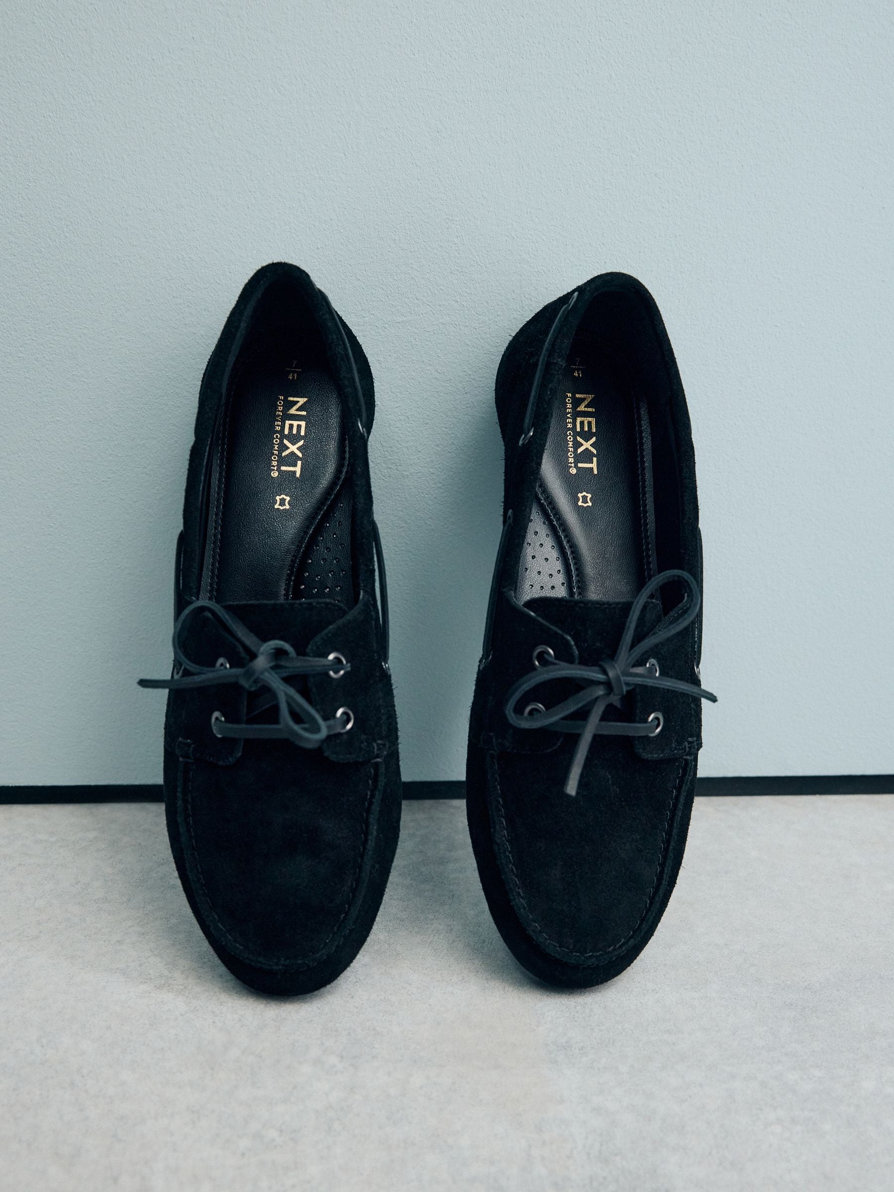 Zwart - Leren bootschoenen met ronde neus