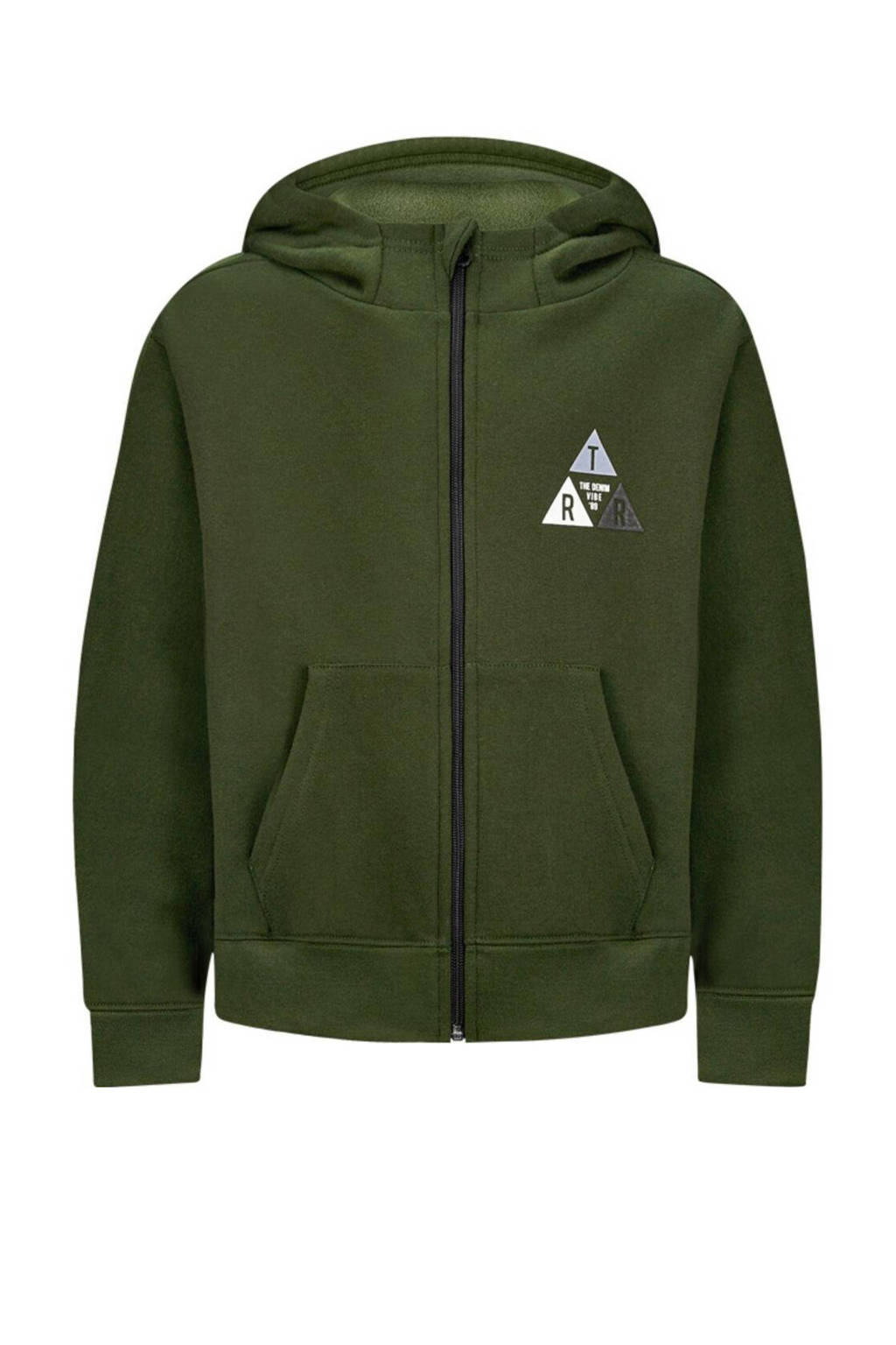 Retour Jeans sweatvest Diego met printopdruk army groen