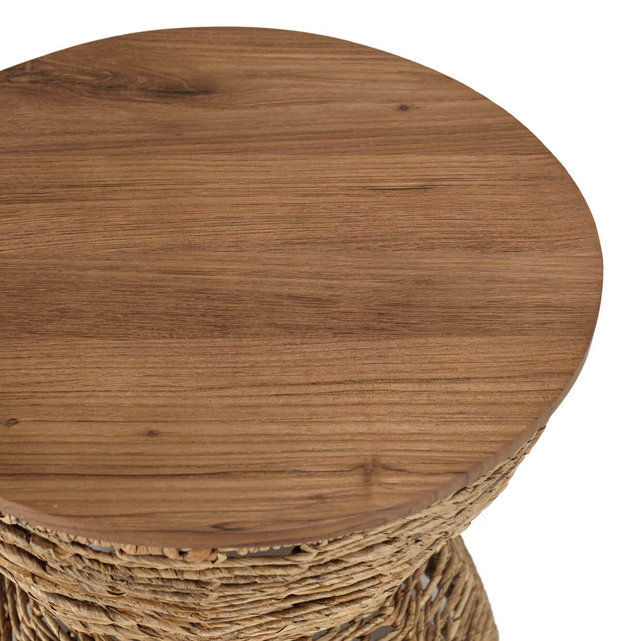 Macabane Tabouret beige assise amovible en bois de teck recyclé Sixtine bois - 41x41x46 cm
