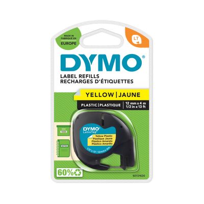 Dymo LetraTAG - Ruban d'étiquettes plastique auto-adhésives - 1 rouleau (12 mm x 4 m) - fond jaune écriture noire