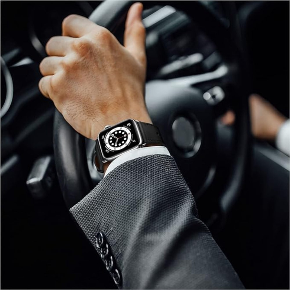 Apple Watch (49/46/45/44 mm) Echtleder Retro Armband mit Dornschliesse (Gelenkumfang: 155-225mm) - Schwarz