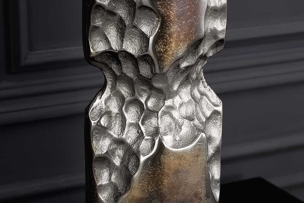 Moderne Vase PRECIOUS 50cm schwarz silber Metall Hammerschlag Design