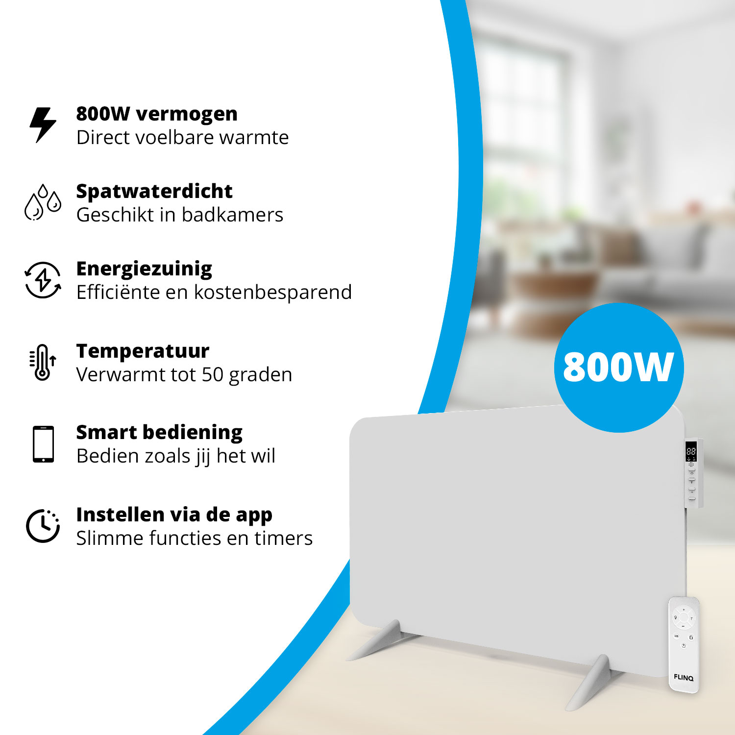 FlinQ 800 watt slimme infrarood verwarming - White