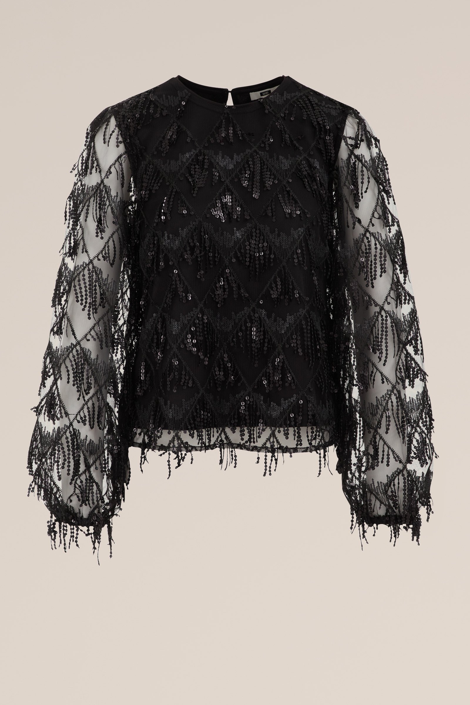 blouse met pailletten WE Fashion Zwart