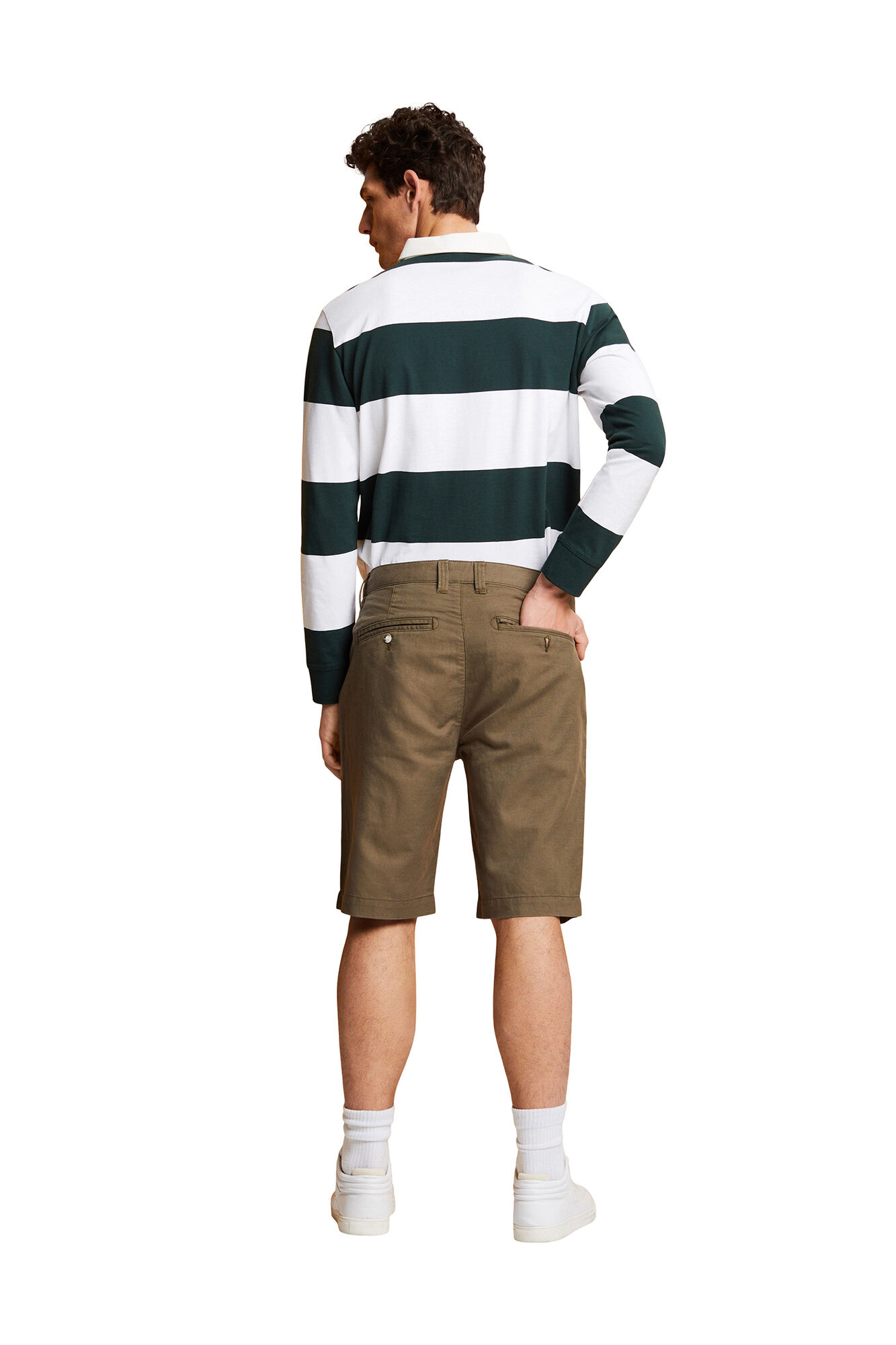 Bermuda lisa regular fit con lino - Marrón