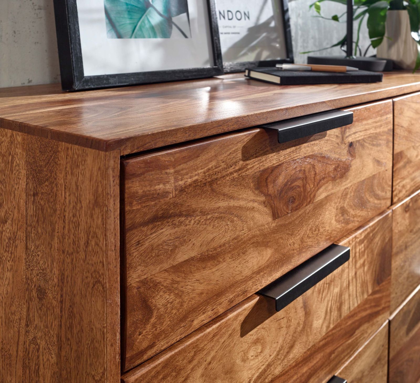 Kommode - Sheesham massiv - 6 Schubkästen - 117 cm breit