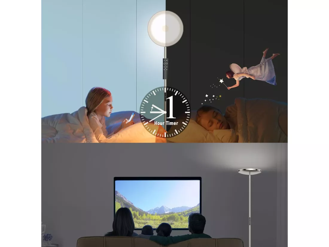 30W Lampadaire LED Dimmable Nickel,3330lm Lampadaires sur pied Salon avec Télécommande & Contrôle tactile,3000-6000K,1H Timer,pour Chambre Bureau
