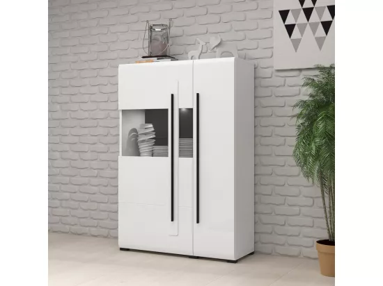 Vaisselier 2 portes avec LED Louis Blanc