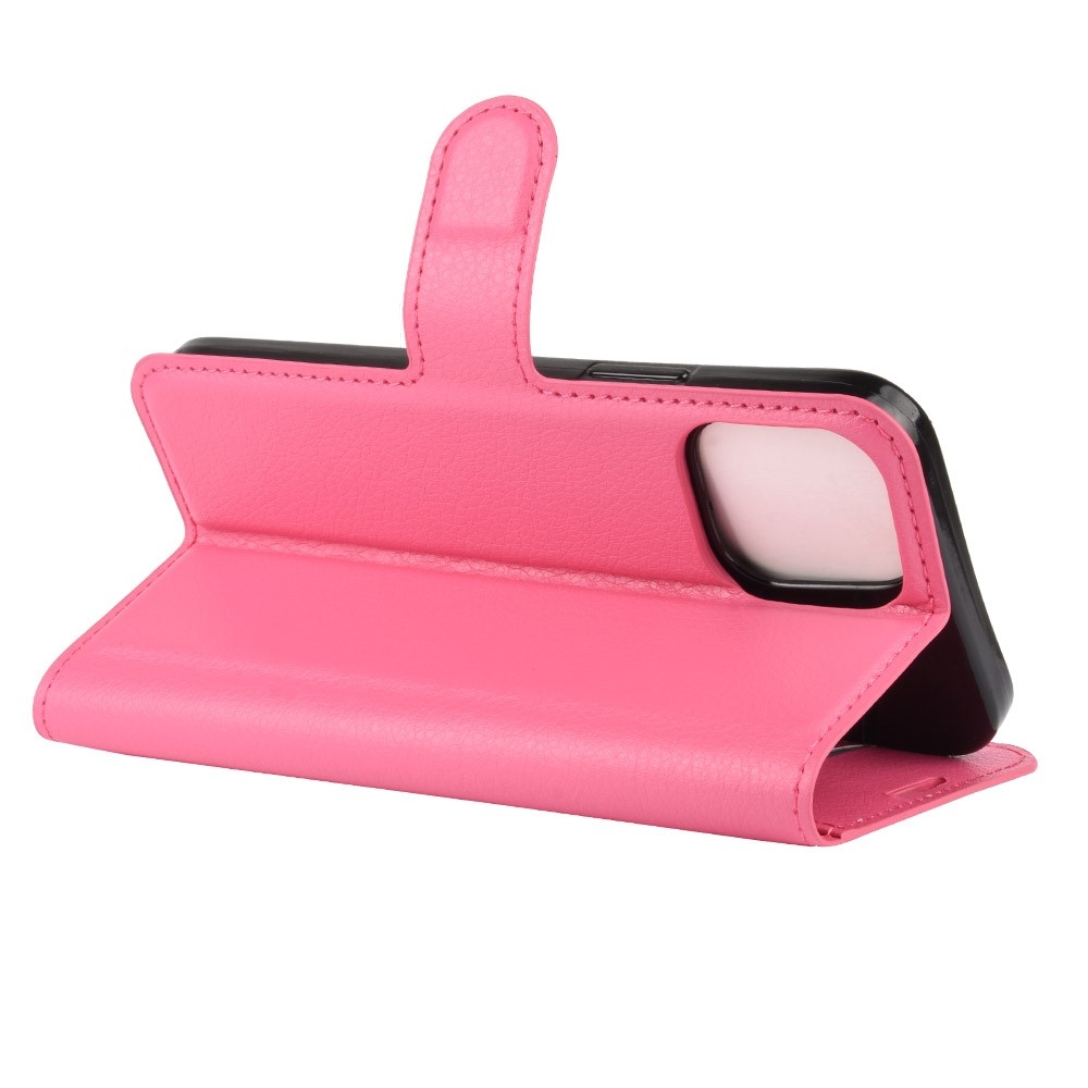 iPhone 12 / iPhone 12 Pro Leder Tasche Flip Cover Litchi Look - Pink