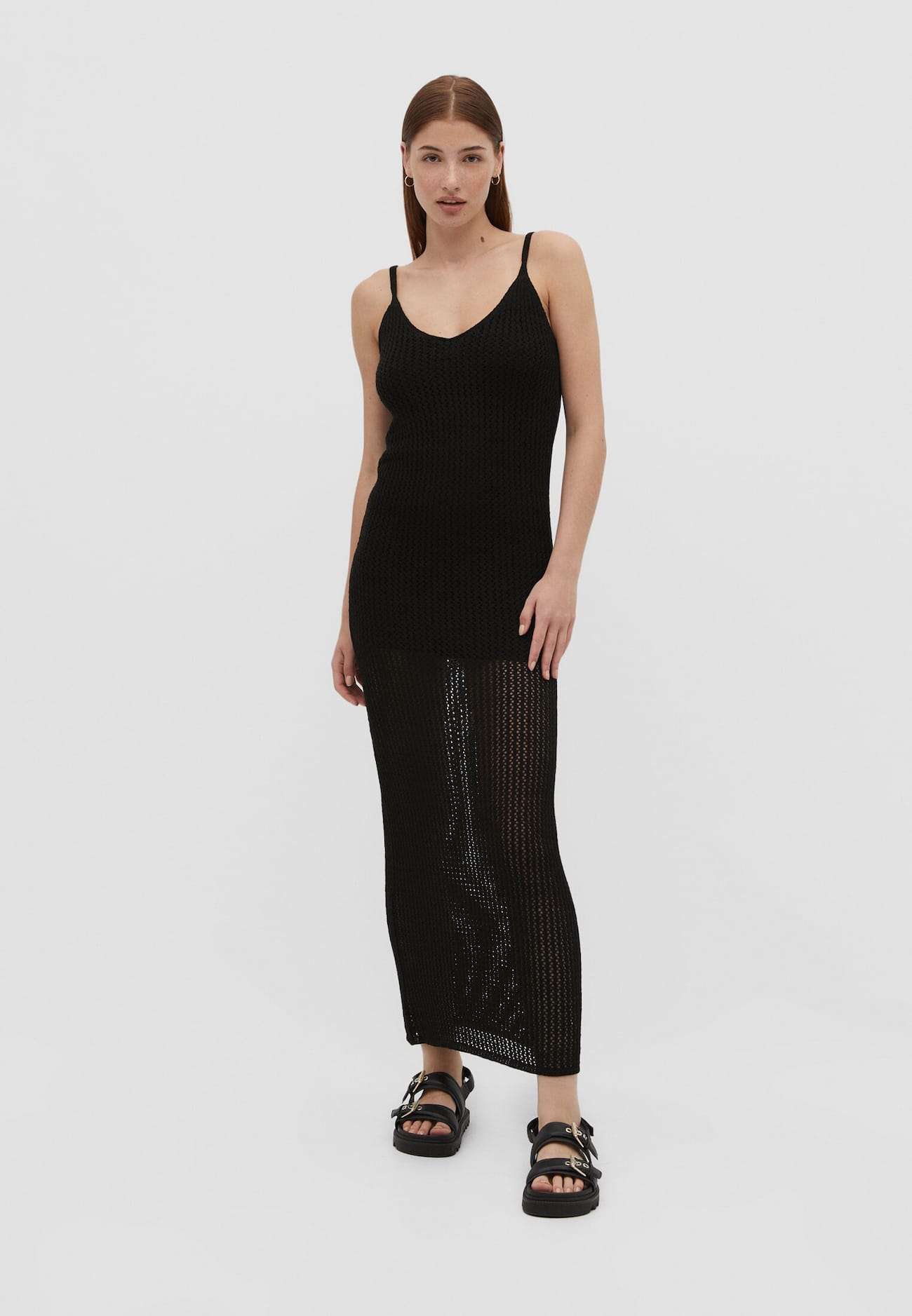 Vestido longo de malha aberta