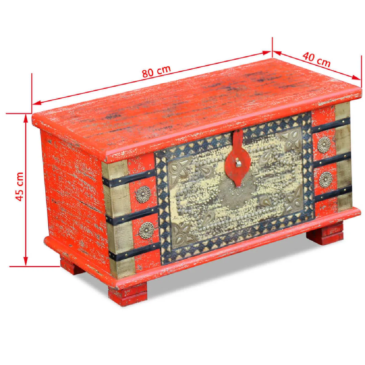 vidaXL Coffre Bois de manguier rouge - 80x40x45 cm