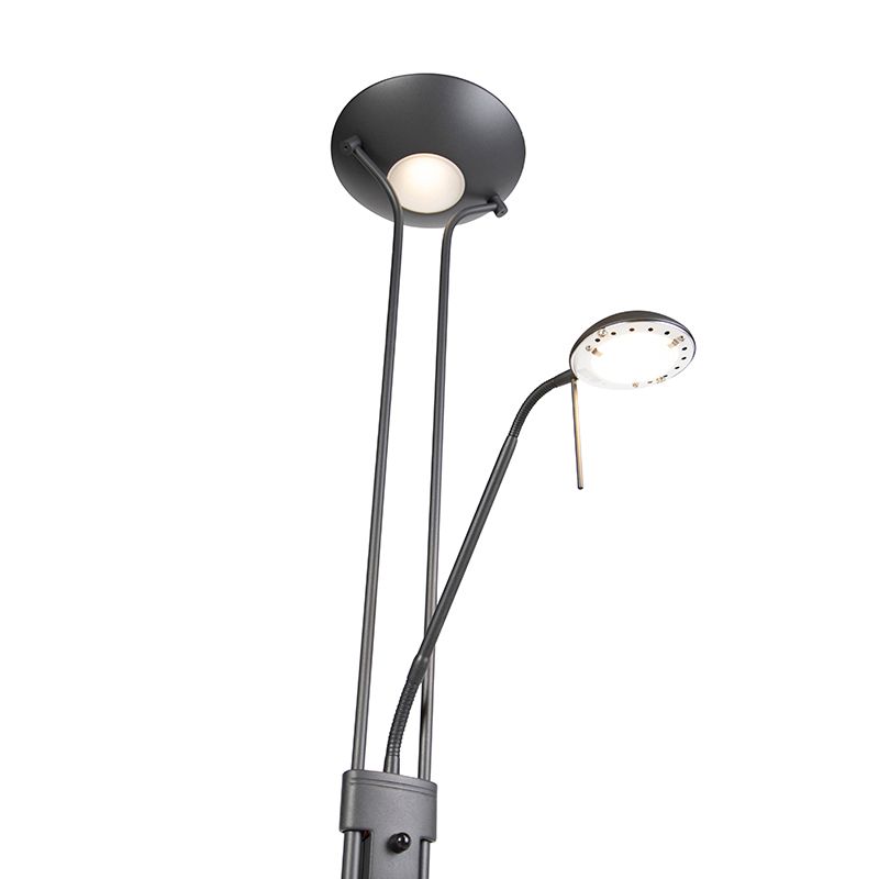 Vloerlamp zwart met leeslamp incl. LED en dimmer - Diva 2