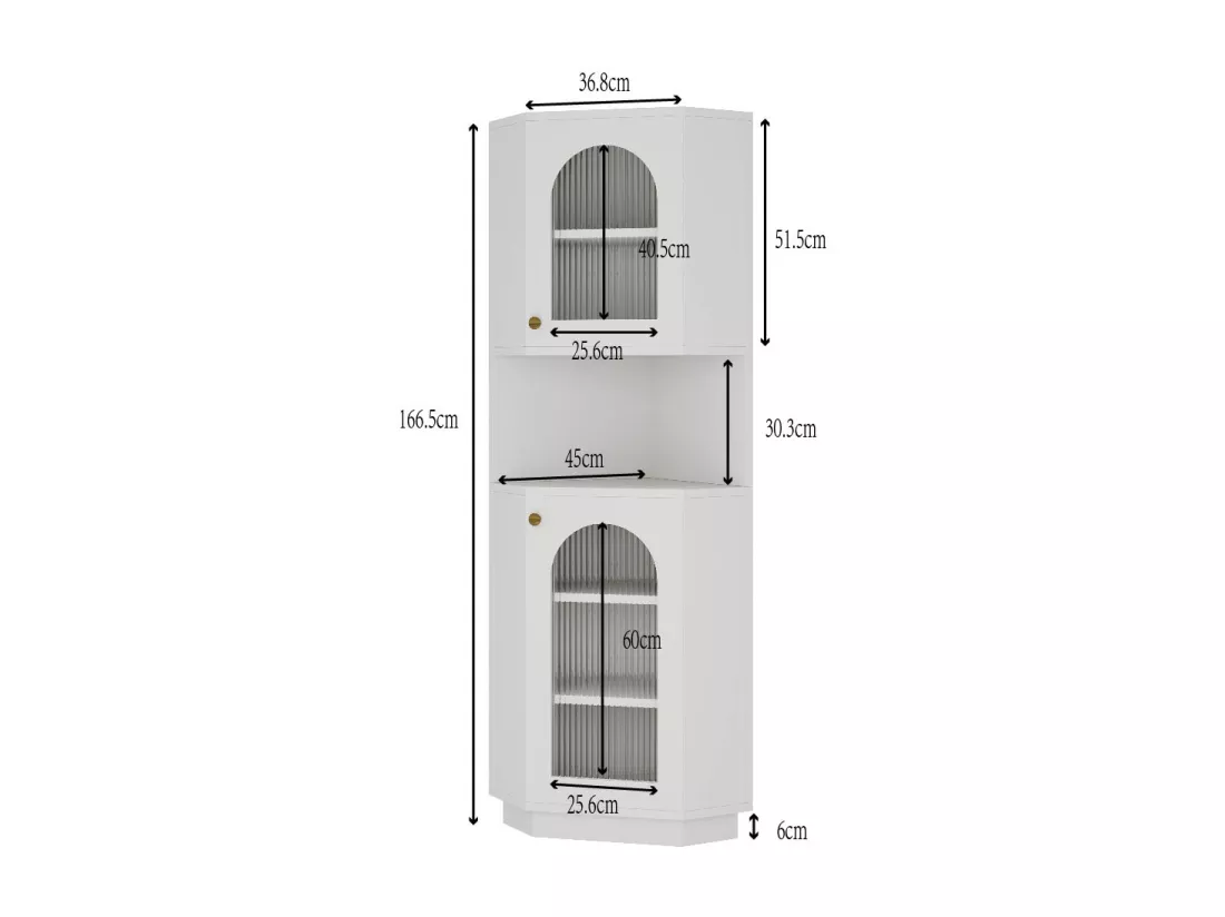 Colonne d'angle de salle de bain - 2 portes et 1 niche de rangement - 45x 45 x 166,5 cm - LEDs - MDF - Blanc