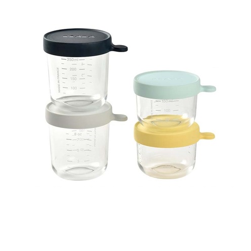 Coffret 4 portions verre Bleu/Jaune - BEABA