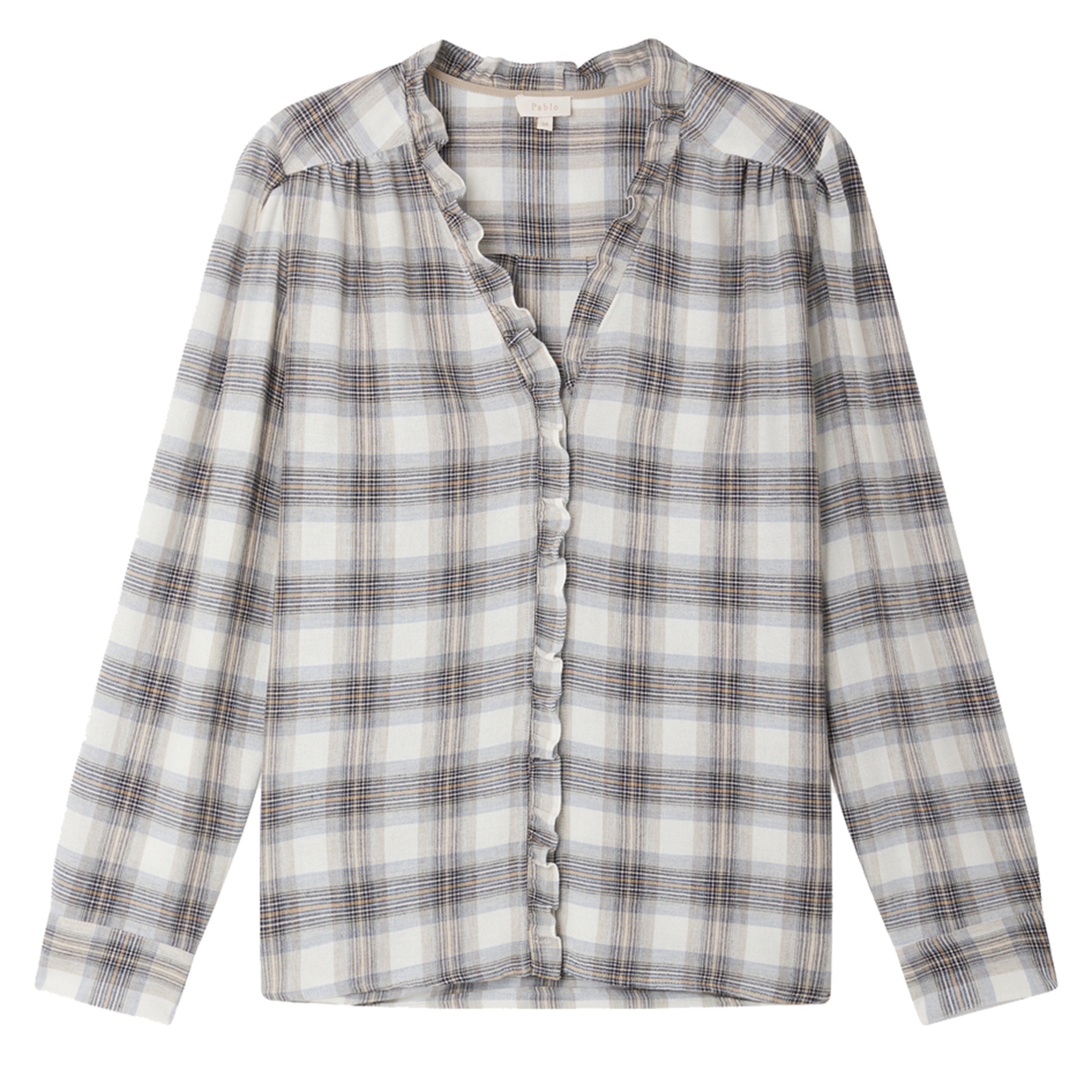 BERWYN - Chemise col V à carreaux | Beige