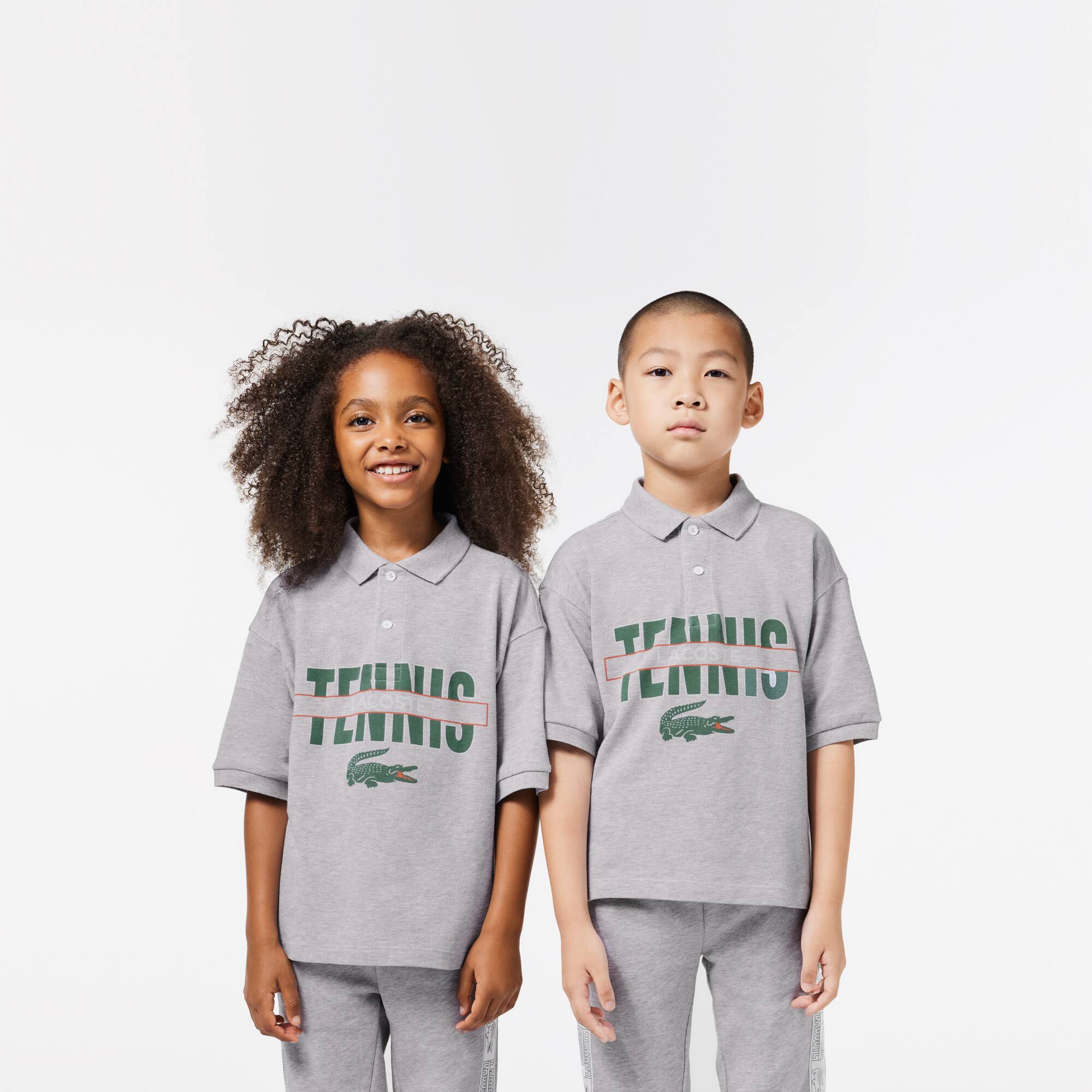 Polo imprimé avec inscriptions en petit piqué Polos - Gris - Lacoste - Enfant