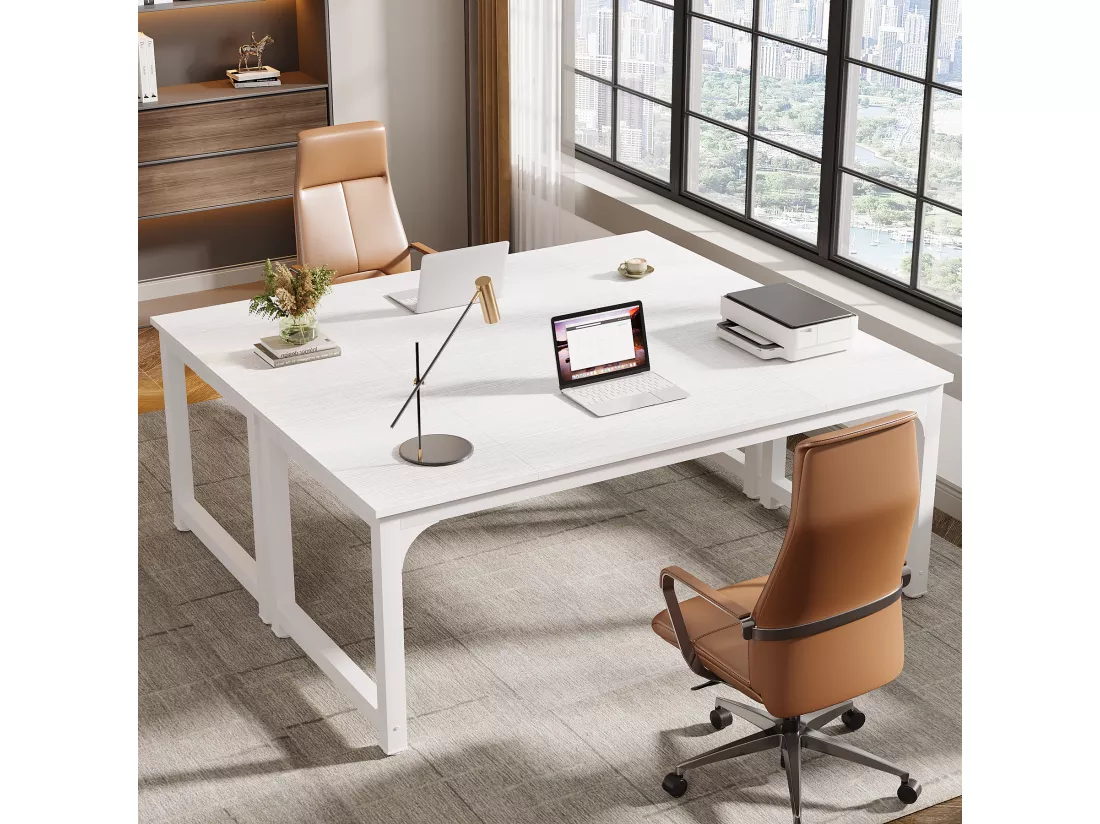 Bureau pour Ordinateur Portable,Table, Bureau d’étude pour Le télétravail, Poste de Travail pour Bureau, Chambre, Facile à Monter (Blanc, 180 x 80 x 75 cm)