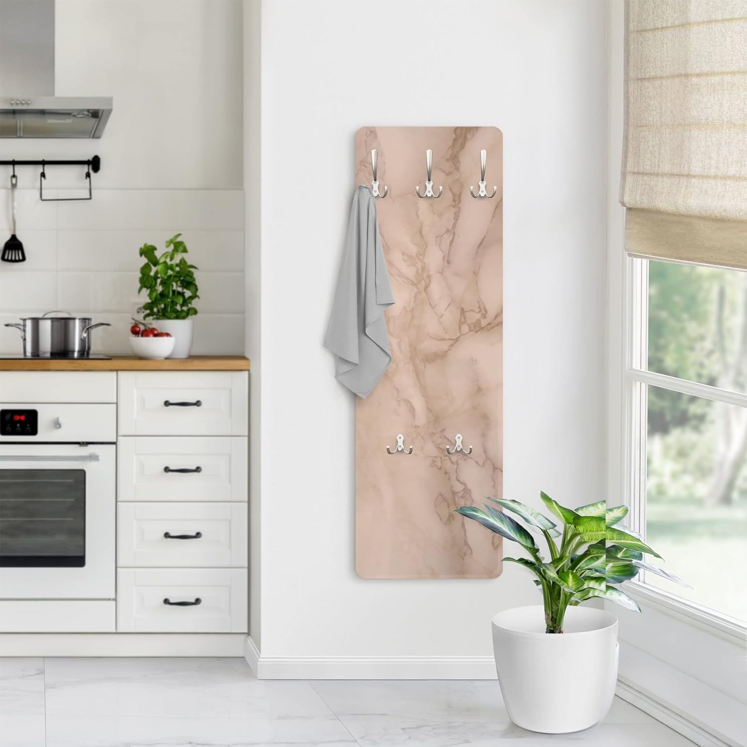 Wandgarderobe inkl. 5 Haken 3D Steinoptik platzsparendes Design - Made in Germany - Marmor Modern Flurgarderobe beige schmal Garderobenpaneel 1650