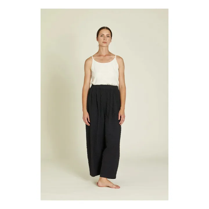 Black Crane Pantalon Large Seersucker | Noir
