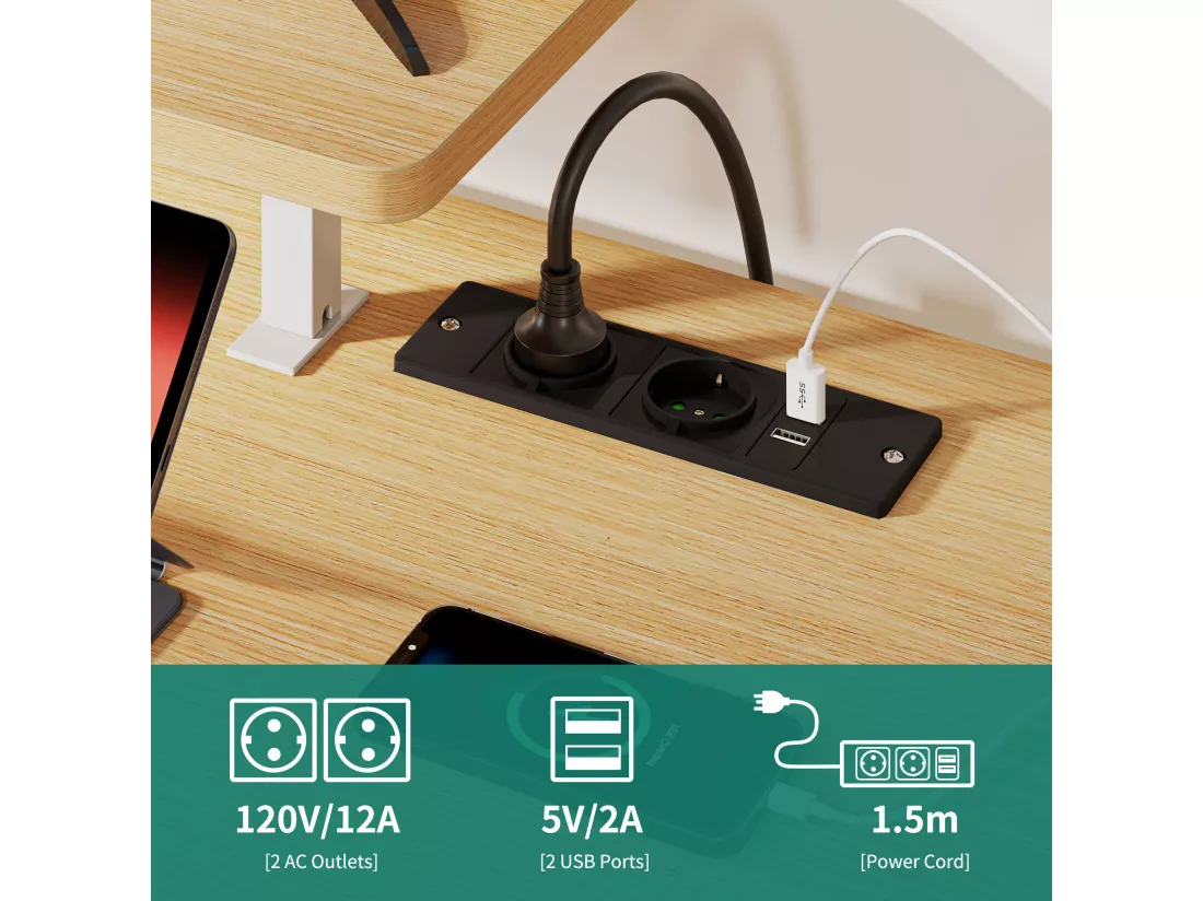 YITAHOME Bureau Réglable en Hauteur 140 x 60 cm- Beige - avec 2 ports de Charge USB - pour Ordinateur avec Barre Lumineuse LED