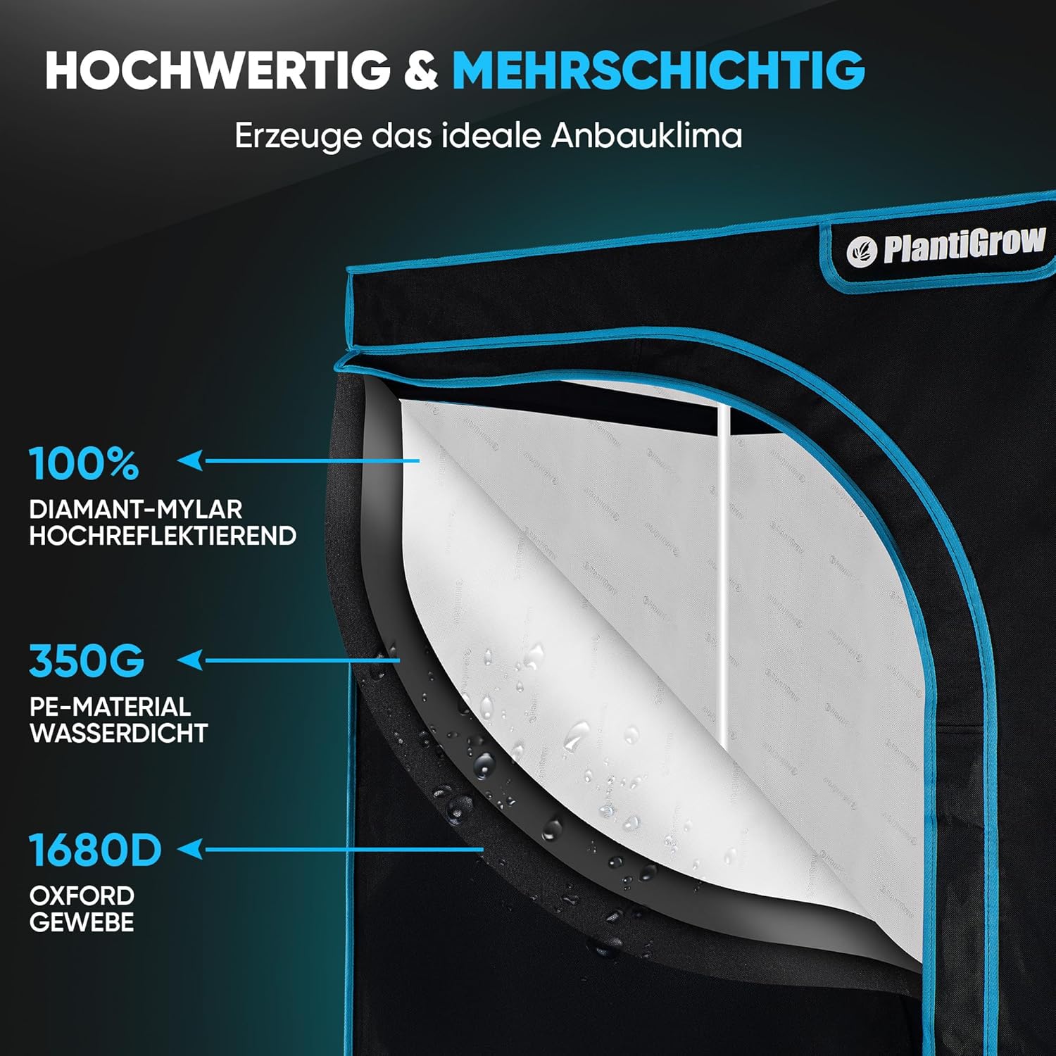 Growzelt Komplettset – Indoor Gewächshaus mit 150W Vollspektrum LED Lampe (Dimmbar), 1680D, Carbon-Filter, Inline-Kanalventilator, Abluftschlauch (120x60x180cm)
