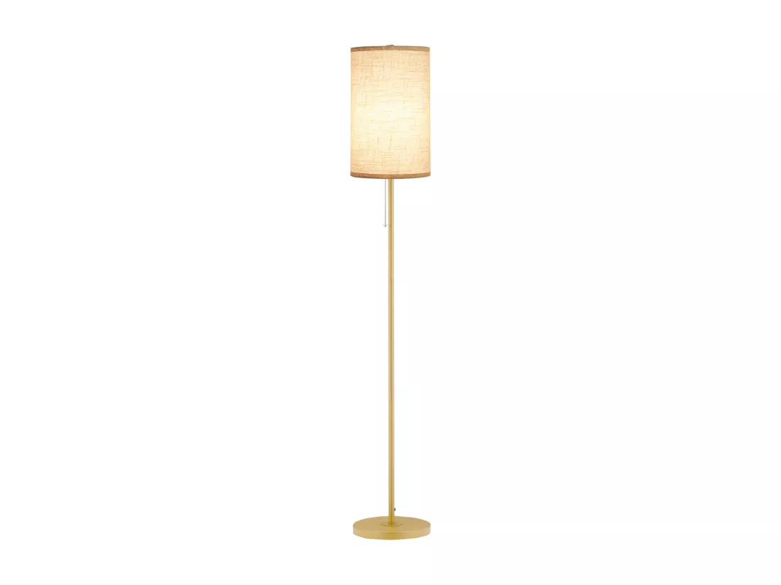 Lampadaire design néo-rétro 40 W max. piètement mât acier doré abat-jour lin crème