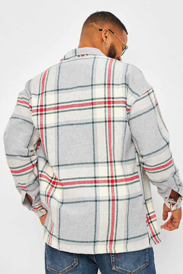 Chemise épaisse grise à carreaux