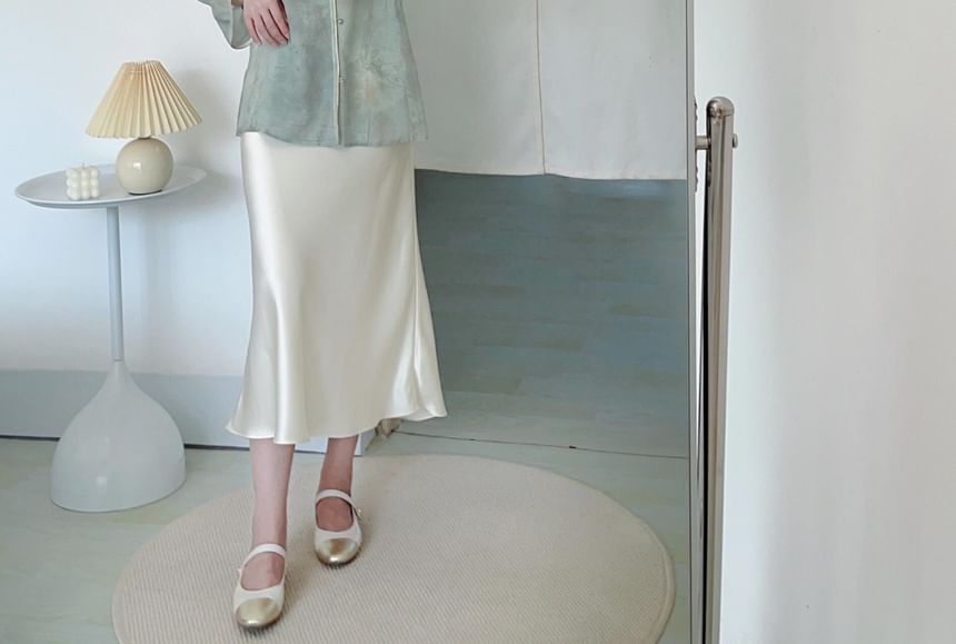 Saccharine - 3/4-mouw ronde hals effen Hanfu blouse / hoge taille effen midi A-lijn rok