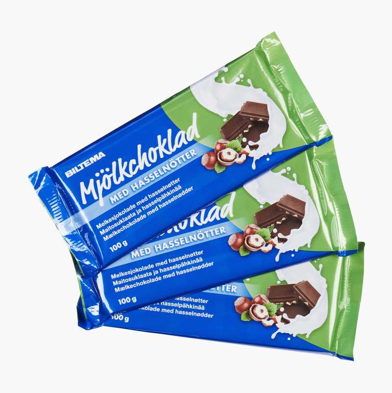 Melkesjokolade med hakkede hasselnøtter, 100 g