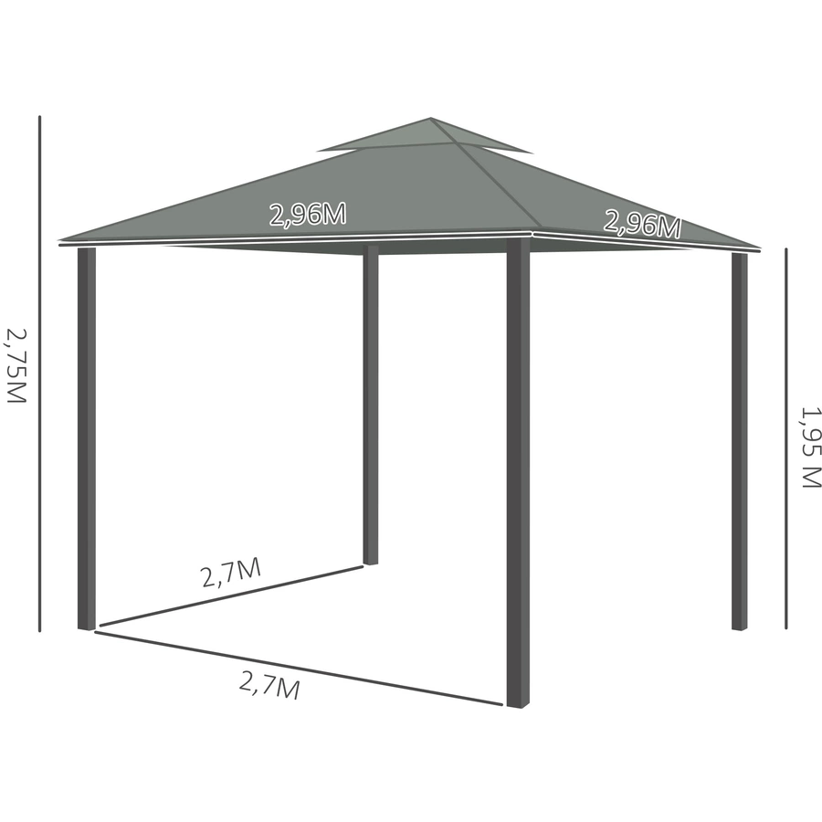 Outsunny Pavillon mit Doppeldach grau