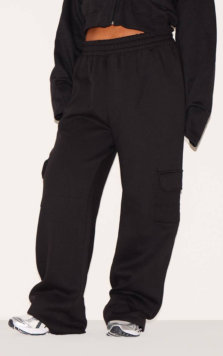 Noir Joggers Grande Taille À Jambes Larges Avec Poches Cargo