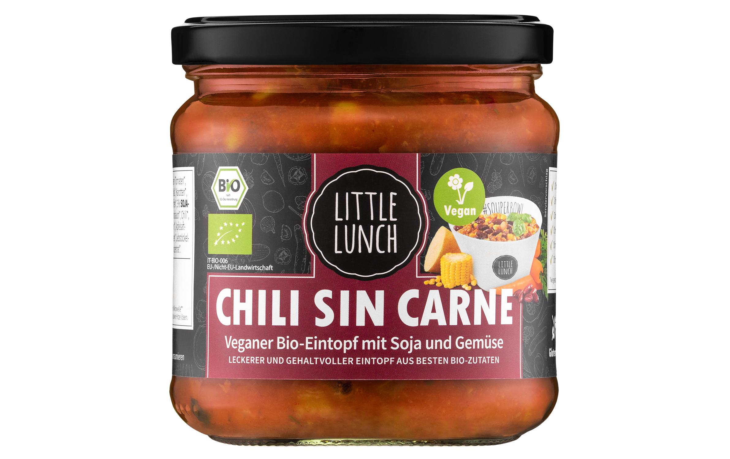 Chili sin Carne Bio 350 mlVeganer Bio-Eintopf mit Soja und Gemüse