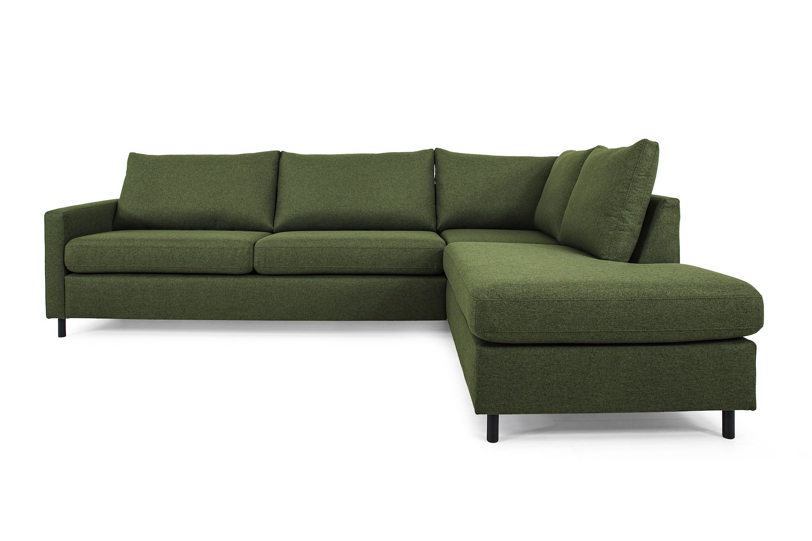 Tempo hjørnesofa Oppsett 11R 3-seter med åpen ende høyre. Tekstil Herbi 10 Green med sorte ben