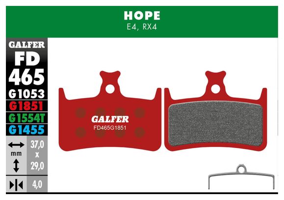 Paire de Plaquettes Semi-Métalliques Galfer FD465 G1851 Advanced pour Freins Hope E4 / RX4 (Shimano)