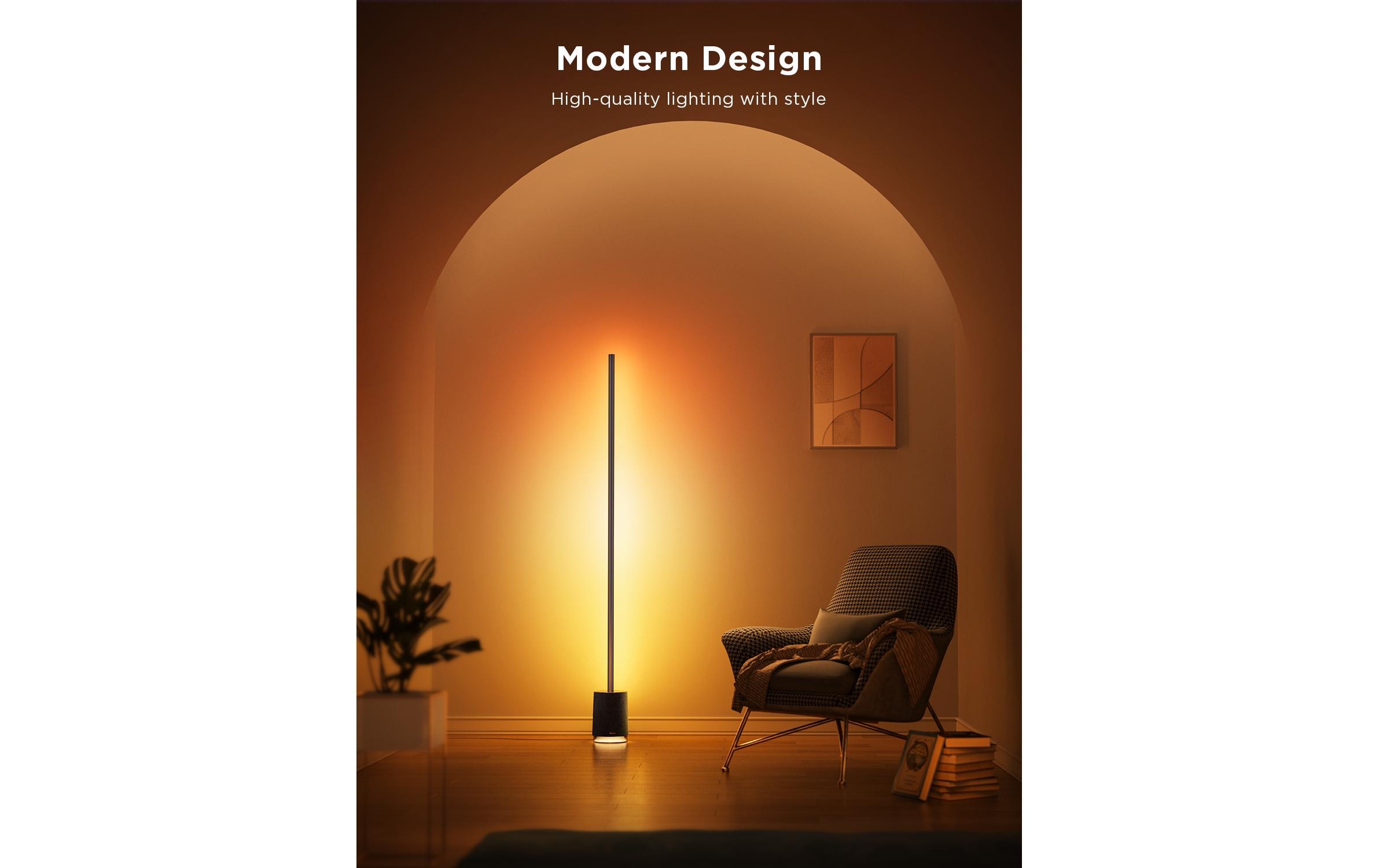Lyra RGBICWW Eck-Stehleuchte mit Lautsprecher, Grau<br>Smarte Stehleuchte im modernem All-in-One-Design