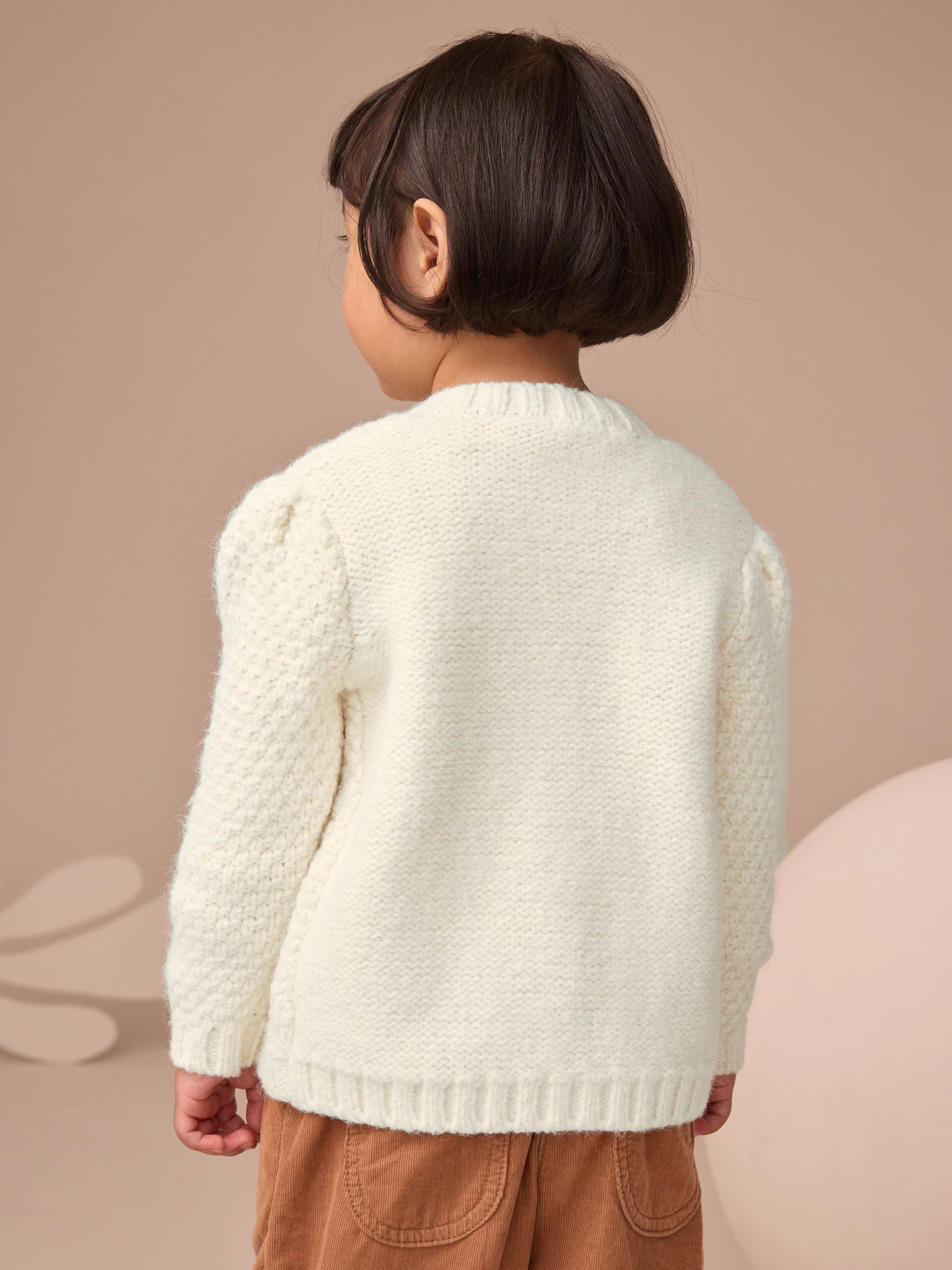 Ecru - Grofgebreid gebobbeld vest (3 mnd-10 jr)