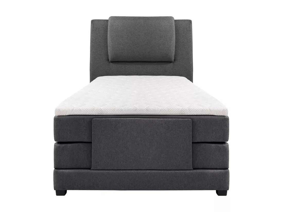 Ensemble complet boxspring tête de lit + sommiers relaxation électrique + matelas + surmatelas - 100 x 200 cm - Tissu - Anthracite - CASTEL II de PALACIO