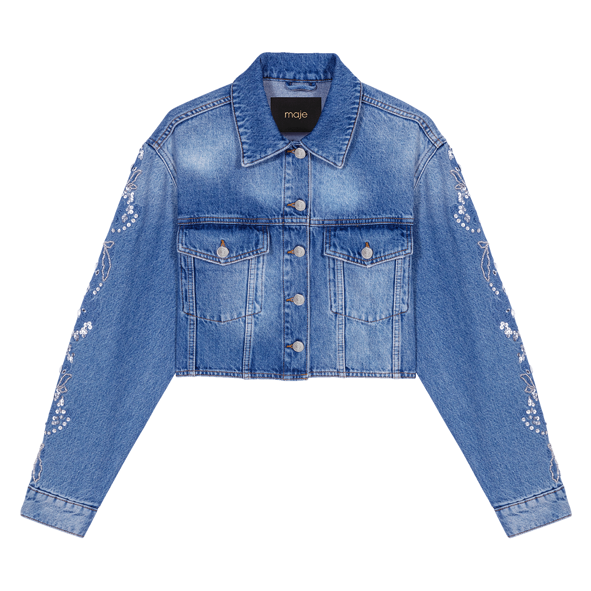 Veste en jean courte droite en coton | Bleu