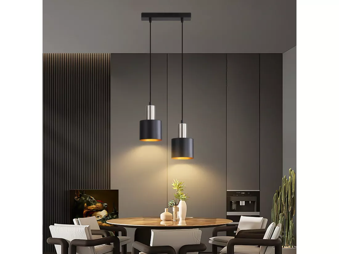 NETTLIFE Suspension table à manger E27 lampe suspendue vintage suspendue 2 ampoules noir doré