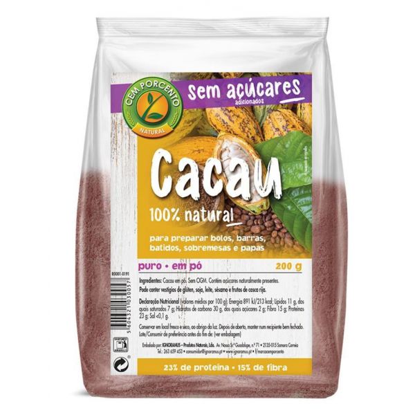 Cem Porcento Cacau   Intenso Puro Pó 200g