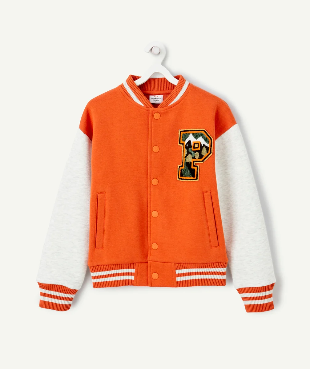GILET TEDDY GARÇON EN COTON BIO ORANGE AVEC PATCH EN BOUCLETTES