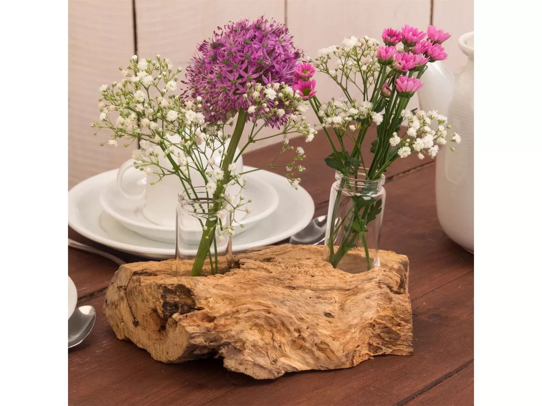 VASE Yuma II 19x12 cm, bois de racine, avec 2 tubes à essai couleurs naturelles