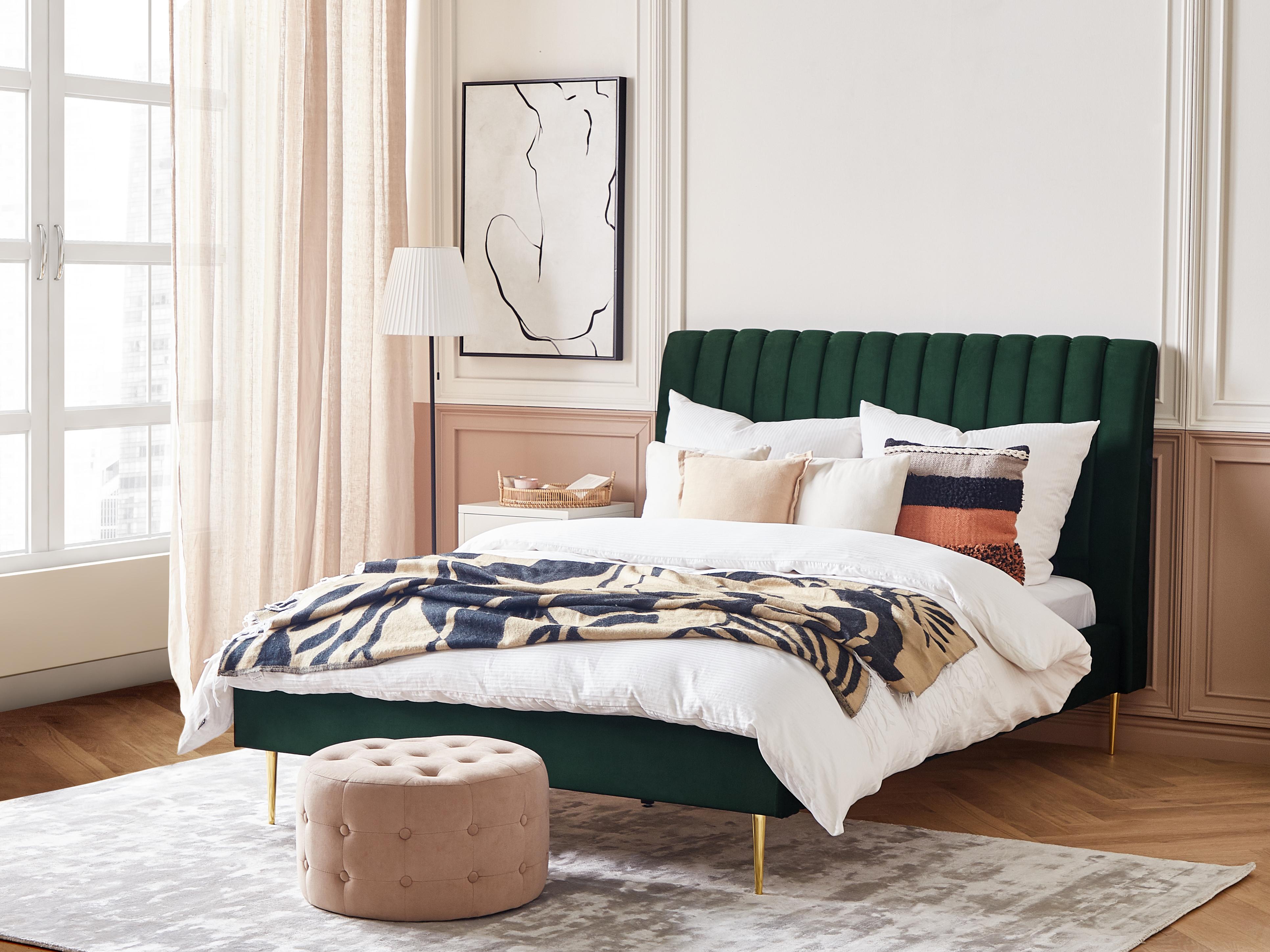 Bed Fluweel MARVILLE 140 x 200 cm Smaragdgroen