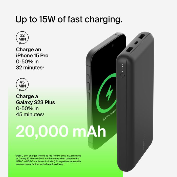 (20000mAh) Boost Charge Dual USB / USB C Powerbank Ladegerät inkl. Ladekabel (BPB012btBK) - Schwarz