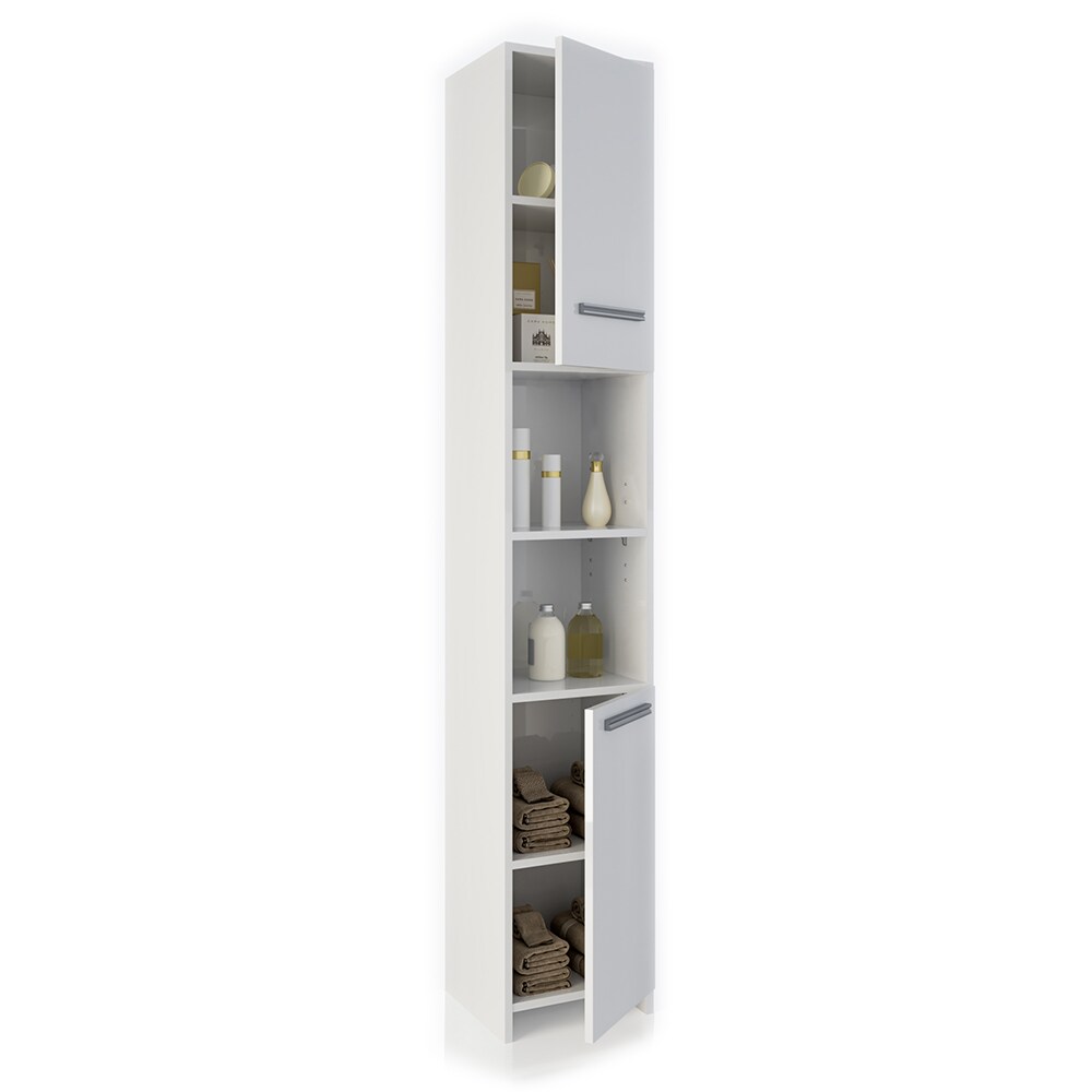 VICCO Badschrank KIKO 190 x 30 cm Weiß - Badezimmerschrank Hochschrank Regal Badregal