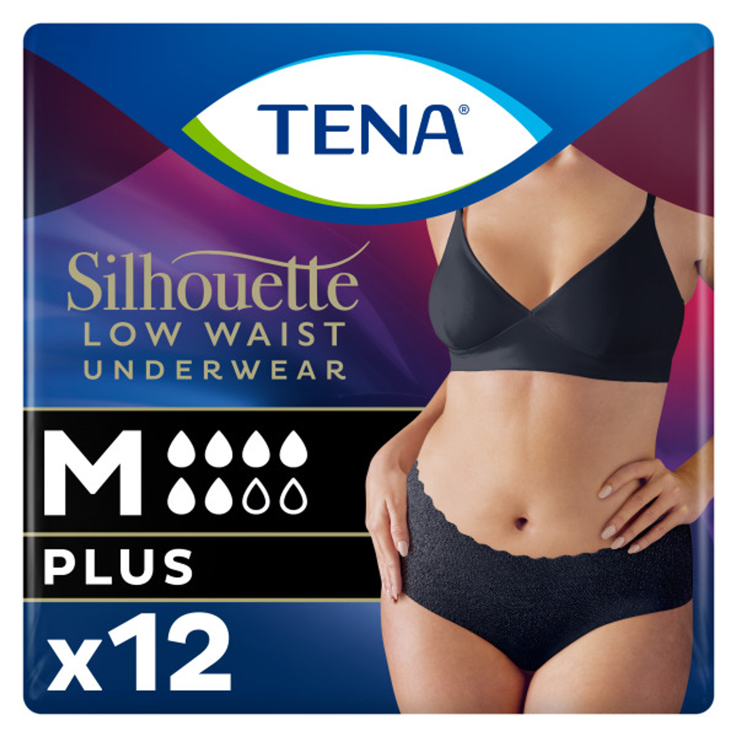 Tena Silhouette Plus Noir – Lage Taille M (12 stuks)